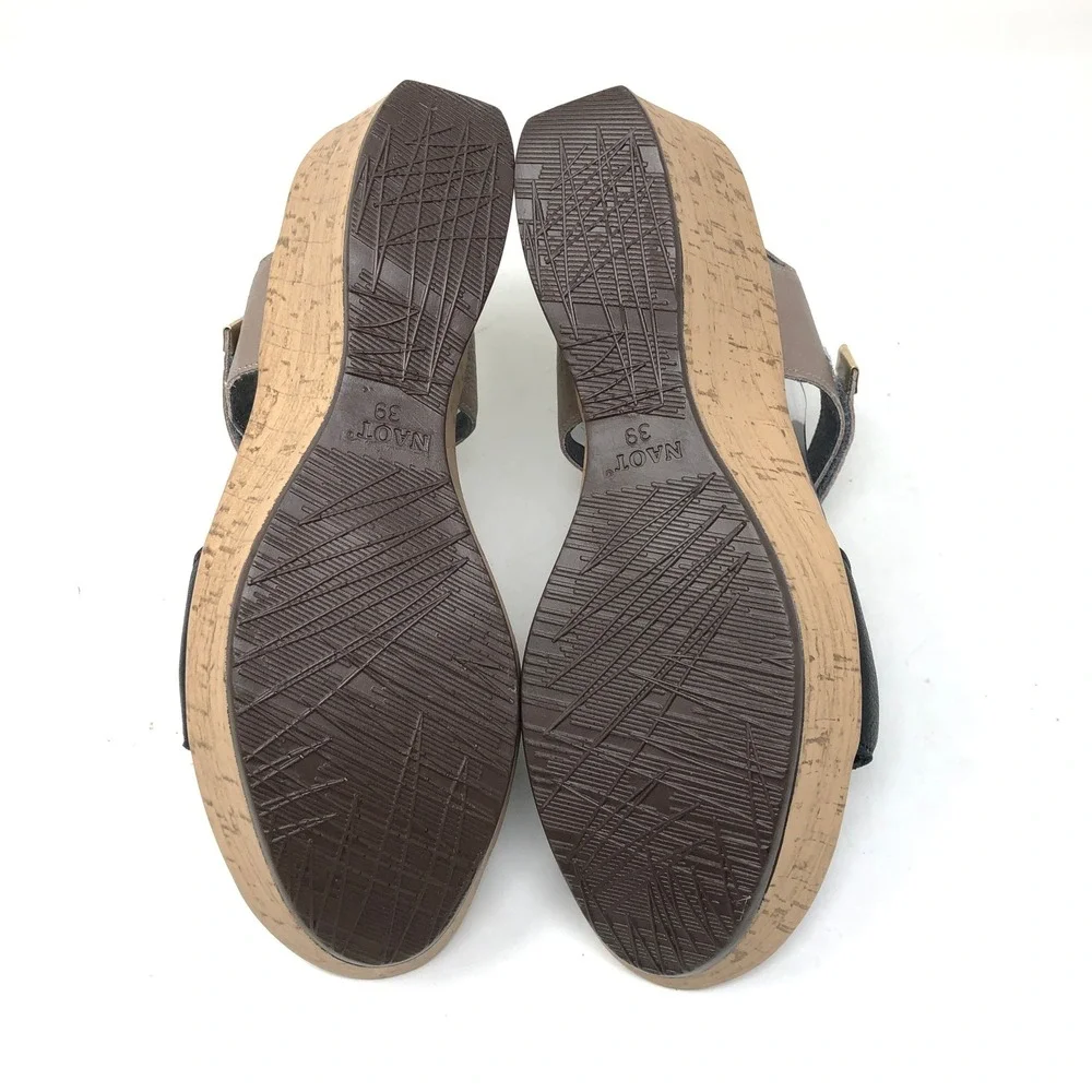 Naot‎ Womens 39 Wedge Sandals Black Taupe Leather Cork Platform Heel US Size 8
